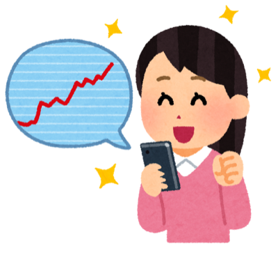 スマートフォンでチャートを見る女性のイラスト